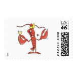 funny toasting lobster cartoon postage stamp