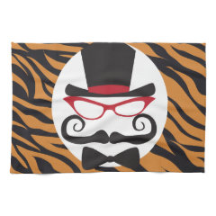 Funny Top Hat Mustache and Bow Tie Tiger Stripes Towel