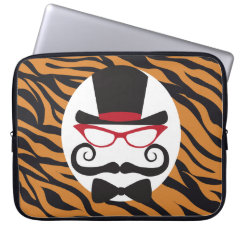 Funny Top Hat Mustache and Bow Tie Tiger Stripes Laptop Computer Sleeve