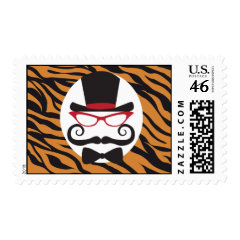Funny Top Hat Mustache and Bow Tie Tiger Stripes Stamp