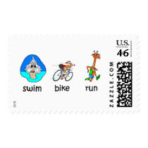 Funny triathlon postage stamp