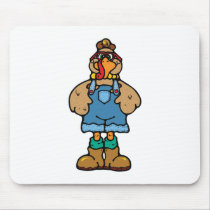 funny turkey in overalls mousepads