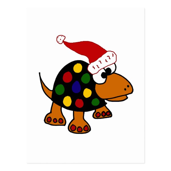 Funny Turtle in Santa Hat Christmas Art Postcard