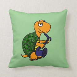 Funny Turtle Playing the Saxophone Throw Pillow