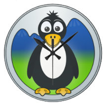 Funny Tuxedo Penguin Cartoon Round Clocks