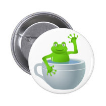 Funny Unexpected Frog in My Tea Cup Pinback Button