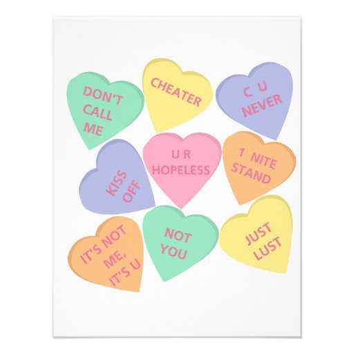 Funny Valentine's Day conversation hearts 4.25x5.5 Paper Invitation ...