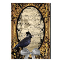 Funny vintage Gothic steampunk crow Custom Invitations