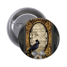 Funny vintage gothic steampunk crow pinback button