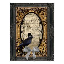 Funny vintage Gothic steampunk crow Postcard