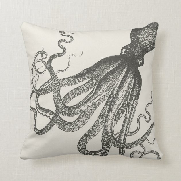 Funny Vintage Hand Drawn Octopus Throw Pillows