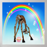 Funny Whimsical Giraffe, Cupcake & Rainbow Print