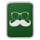 Funny  White Mustache Glasses on Green Background Sleeve For iPads
