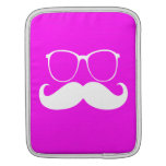Funny  White Mustache Glasses on Pink Background Sleeves For iPads