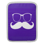 Funny  White Mustache Glasses on Purple Background iPad Sleeve