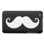 Funny white mustache on black gray striped pattern barely there iPod cases