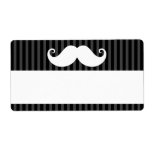 Funny white mustache on black gray striped pattern custom shipping label