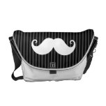 Funny white mustache on black gray striped pattern messenger bags