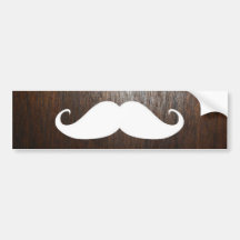 Funny White Mustache on oak wood background Bumper Sticker