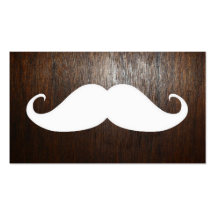 Funny White Mustache on oak wood background Business Card Templates
