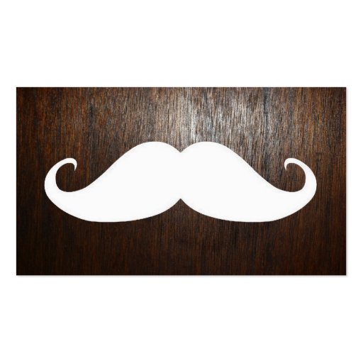 Funny White Mustache on oak wood background Business Card Templates