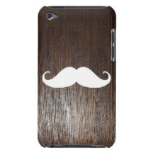 Funny White Mustache on oak wood background iPod Case-Mate Cases