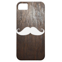 Funny White Mustache on oak wood background iPhone 5 Cases