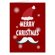 Funny White Mustache Red Christmas Greeting Card