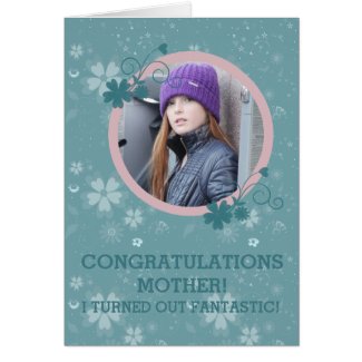 Funny Winter Blue Floral Mother's Day Photo Card