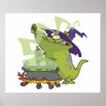 funny witch gator cooking cauldron posters
