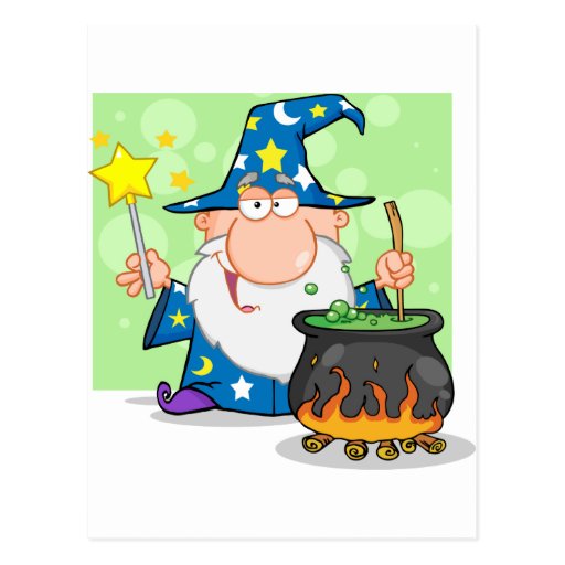Funny Wizard Waving With Magic Wand And Preparing Postcard Zazzle