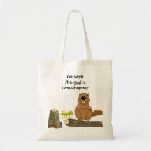 Funny Wood Turning Beaver and Grasshopper Cartoon Bags