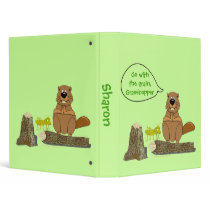 Funny Wood Turning Beaver and Grasshopper Cartoon 3 Ring Binders