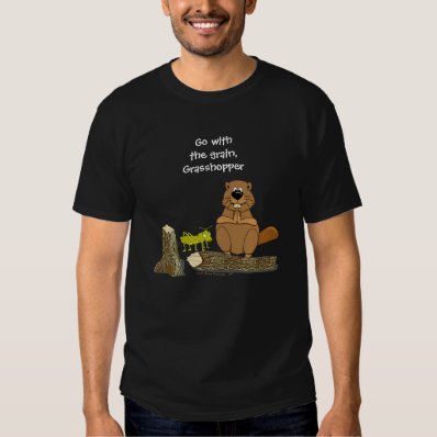 Funny Wood Turning Beaver and Grasshopper Cartoon Shirt