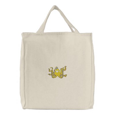 Funny Yellow Octopus Embroidered Tote Bag by silly_strings