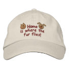 basic_unstructured_adjustable_cap - Funny embroidered design features a dog and cat with text saying Home is where the fur flies.