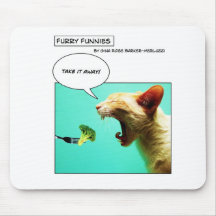 Furry Funnies ~ cat and broccoli Mousepads