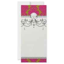 fuschia and olive fleur damask pattern rack card design