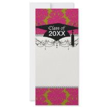 fuschia and olive fleur damask pattern custom rack card