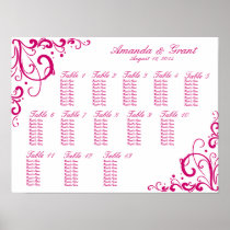 Fuschia and White Flourish Seating Chart Poster