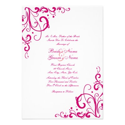Fuschia and White Flourish Wedding Invitation