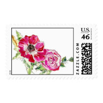 Fuschia Anemone and Garden Rose Postage