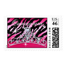 Fuschia Black Quinceanera Zebra Tiara Stamp