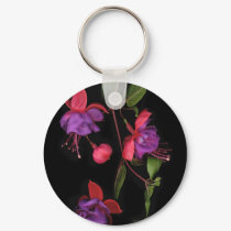 Fuschia Blossoms on Black keychains