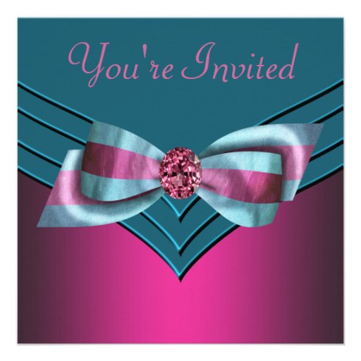 Fuschia Hot Pink Teal Blue All Occasion Party Invite