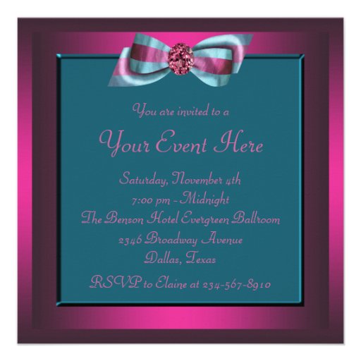 Fuschia Hot Pink Teal Blue All Occasion Party Invite