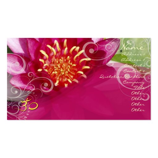 Fuschia lotus + pearly swirls business cards (front side)