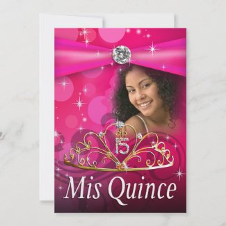 Fuschia Quinceanera 15 Princess Tiara Photo Personalized Announcements