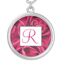 Fuschia Rose Monogram Necklace - June Birth Flower
