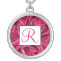 Fuschia Rose Monogram Necklace - June Birth Flower